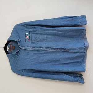 Maine Nubble Lighthouse Denim Button Up Shirt 100% cotton